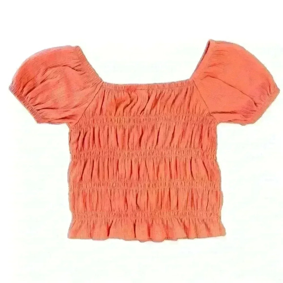 Old Navy Girls Smocked Crop Top Size Small 6-7 Orange Short Puff Sleeve - Picture 2 of 8
